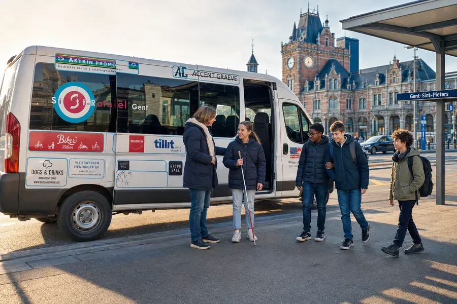 Minibus van BuSO St-Rafaël Gent met leerlingen